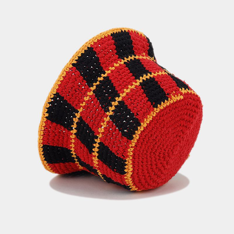 Contrast Color Plaid Casual Crochet Bucket Hat