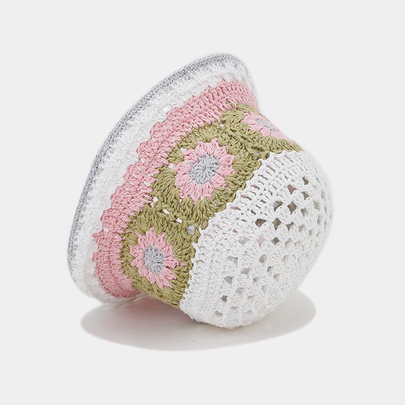 Contrast Color Hollow Out Crochet Bucket Hat