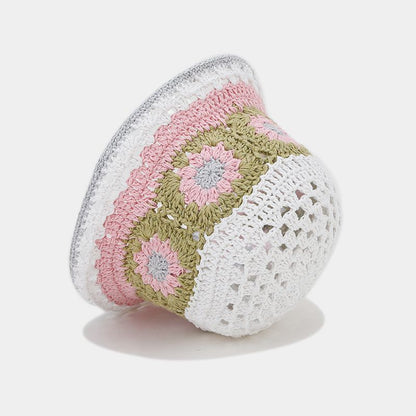 Contrast Color Hollow Out Crochet Bucket Hat