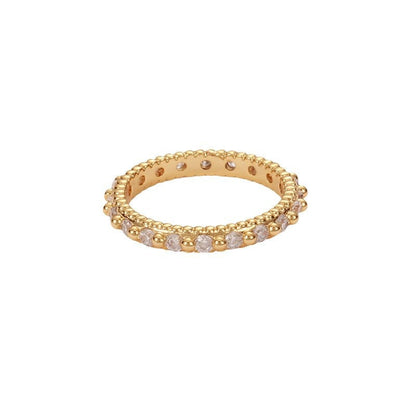 Cubic Zirconia Gold Beaded Band Ring