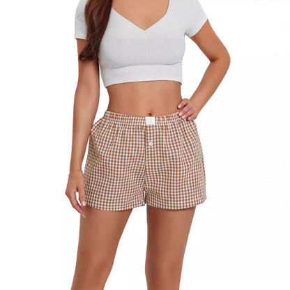 Casual Plaid High Waisted Loose Shorts