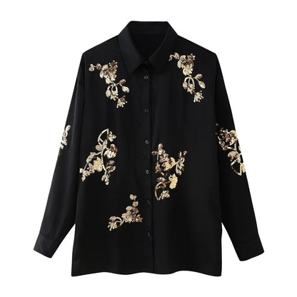 Sequin Embroidered Casual Shirt Pants Set