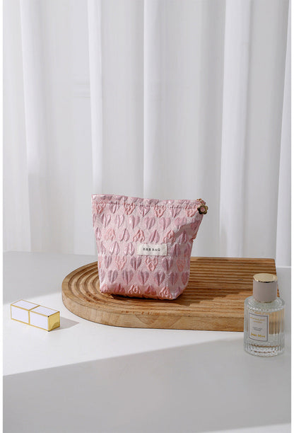 Love Jacquard Color Block Portable Cosmetic Bag