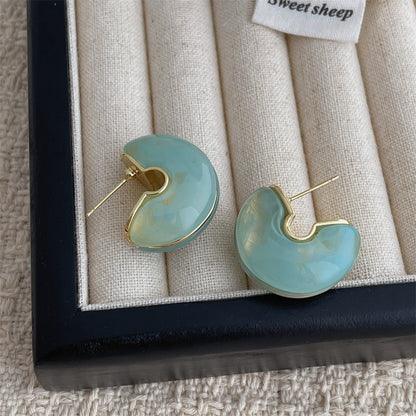 Simple C-Shape Stone Stud Earrings