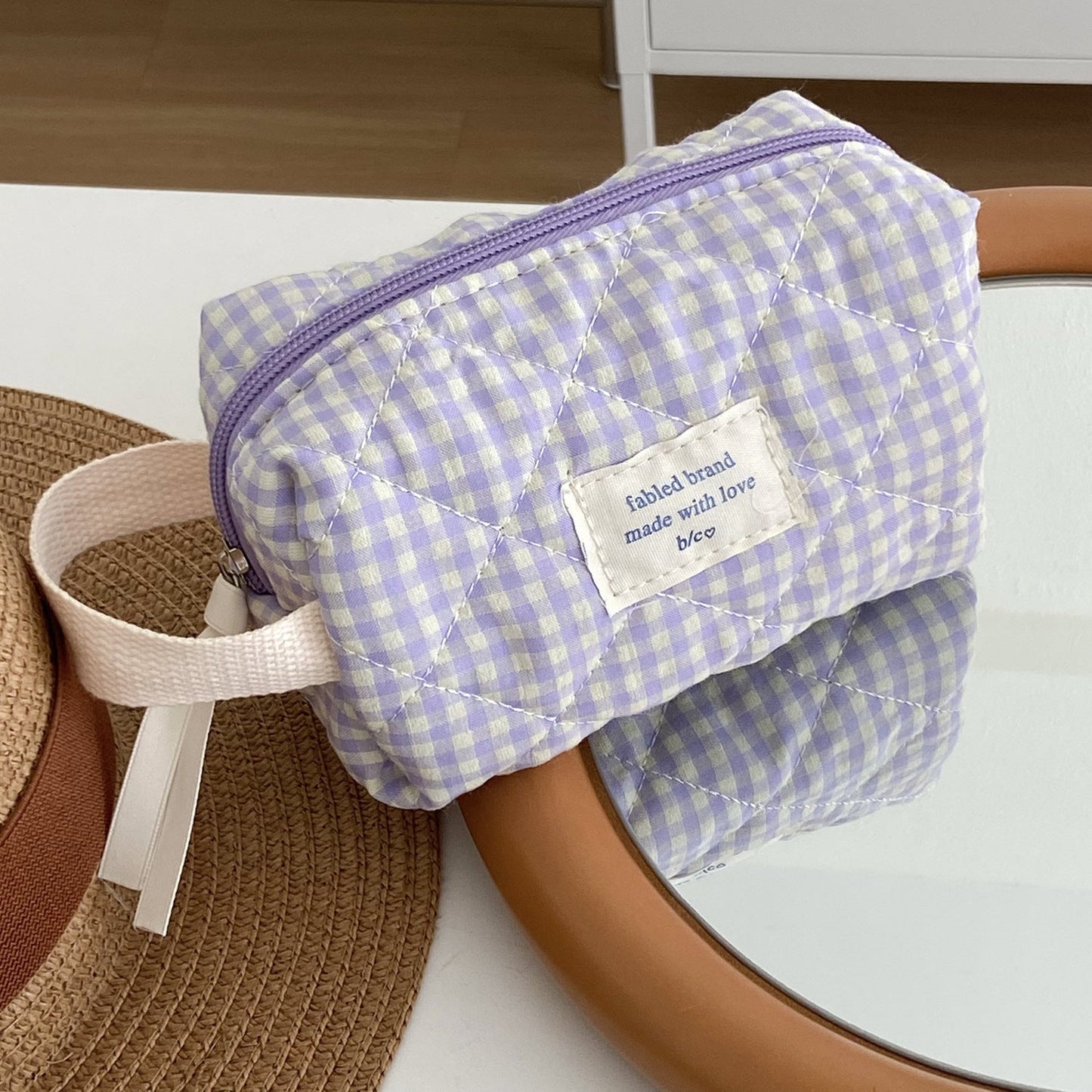 Plaid Simple Color Block Make Up Bag