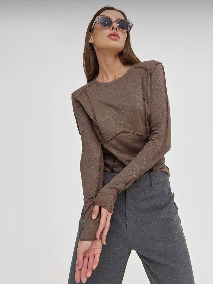 Patchwork Round Neck Simple Tops