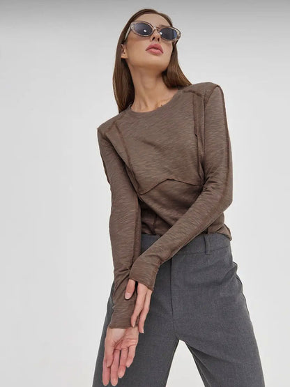 Patchwork Round Neck Simple Tops