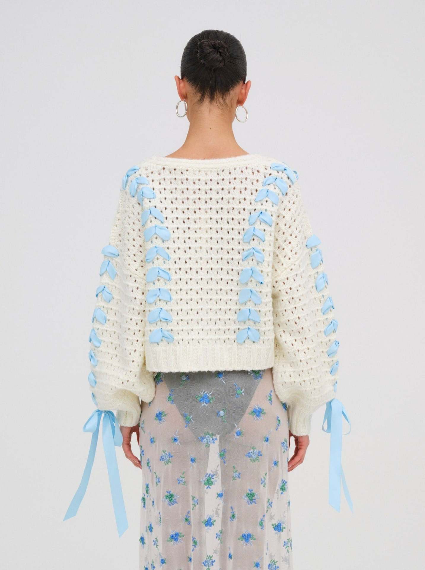 V-Neck String Tie Hollow Out Loose Cardigan