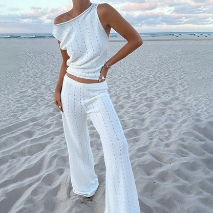 Sleeveless Top Straight Leg Pants Knit Sets