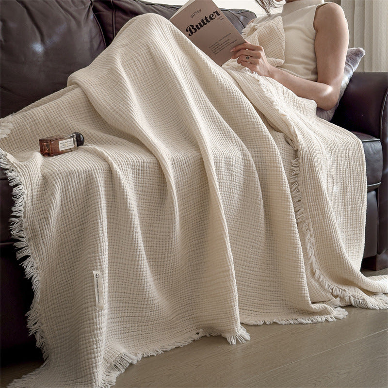 Cozy Solid Color Knit Woven Gauze Blanket