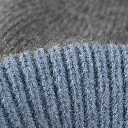 Splicing Color Block Padded Knit Pom Beanie