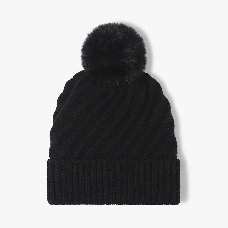 Solid Color Ripped Knit Pom Beanie