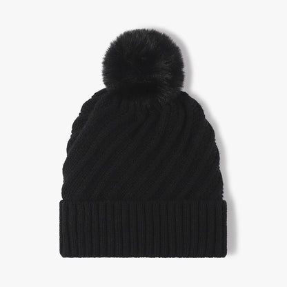 Solid Color Ripped Knit Pom Beanie