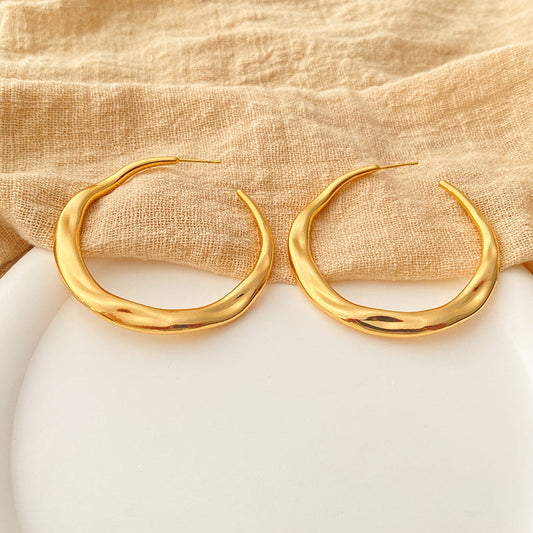Electroplated Irregular Metal C Shaped Hoop Earrings