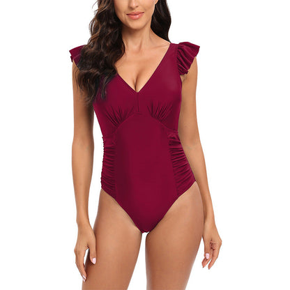 Flounce V-Neck Backless One Piece Swimwear