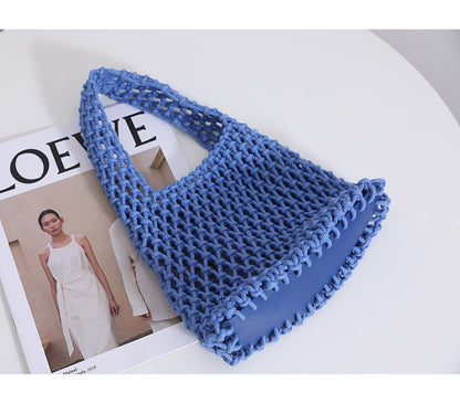 Solid Color Hollow Out Woven Handbag
