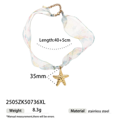 Gold Shell Pendant Colorful Scarf Necklace