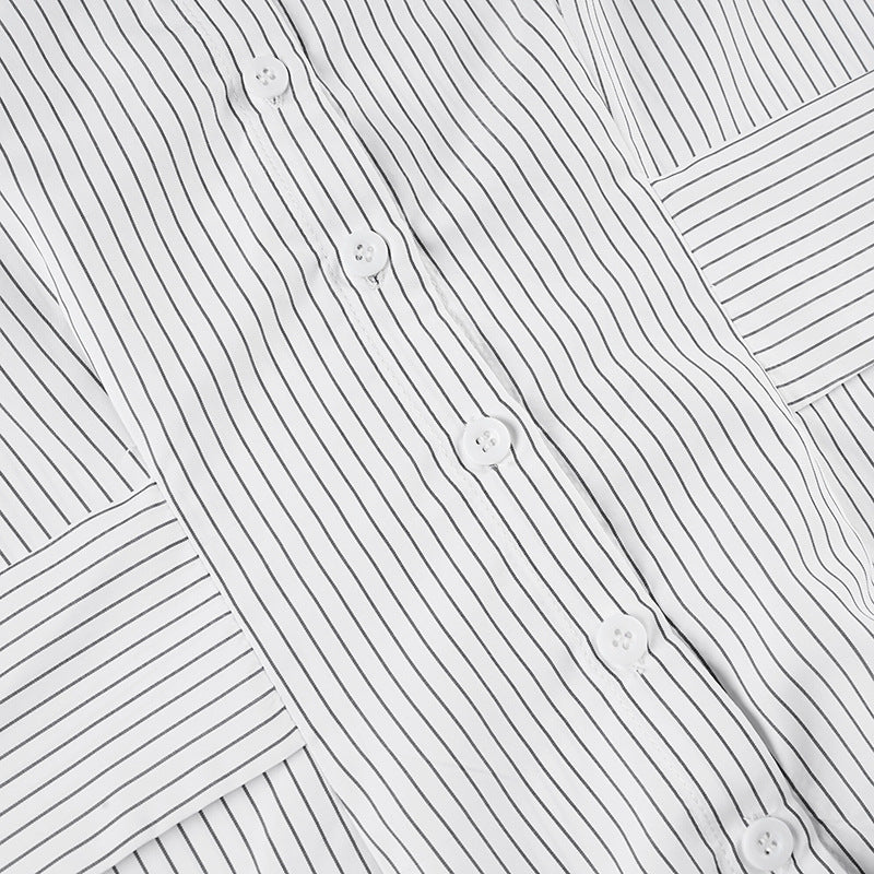 Simple Striped Button Down Tie Waist Shirt