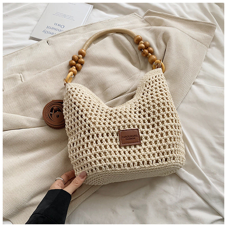Beach Hollow Out Knit Woven Shoulder Tote Bag