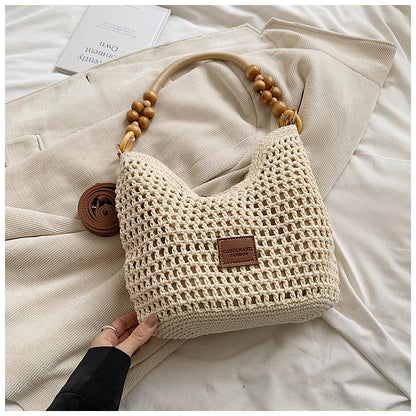 Beach Hollow Out Knit Woven Shoulder Tote Bag