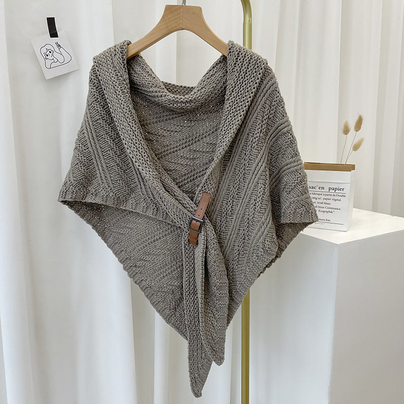 Split Triangle Solid Color Poncho Knit Scarf
