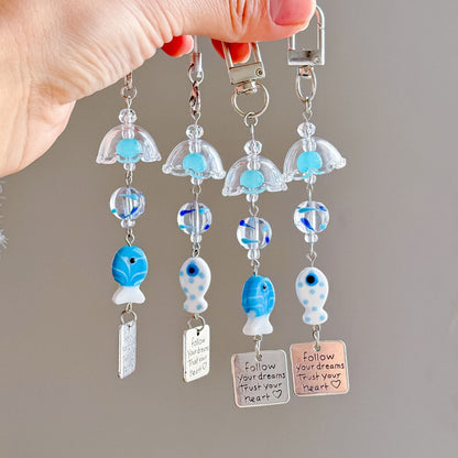 Cute Blue Fish Beaded Keychain Bag Charm