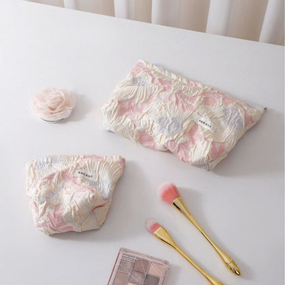 Elegant Embossed Floral Portable Makeup Bag