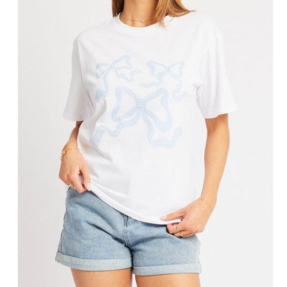 Bow Print Casual Loose Pullover T-Shirt