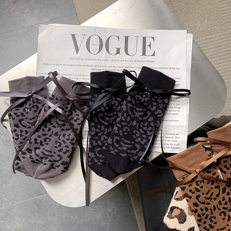 Leopard Bow Color Block Sweet Socks