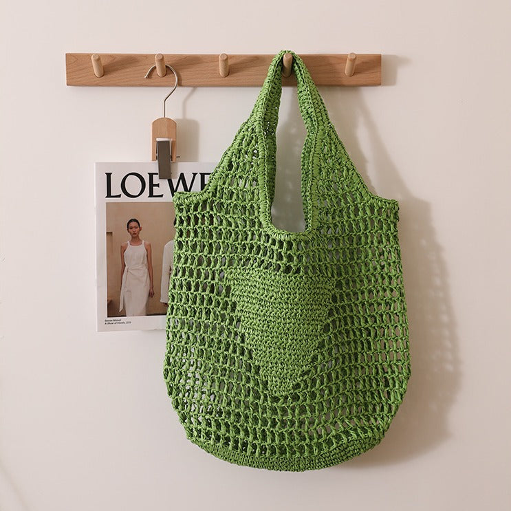 Solid Color Hollow Out Woven Handbag