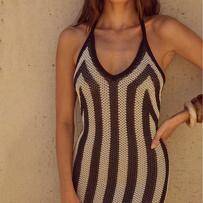 Sexy Striped Side Slit Knit Cover Up