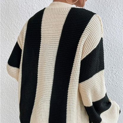 Striped Color Block Flare Sleeves Knit Cardigan