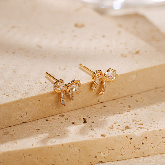 Elegant Bow Zircon Stud Earrings