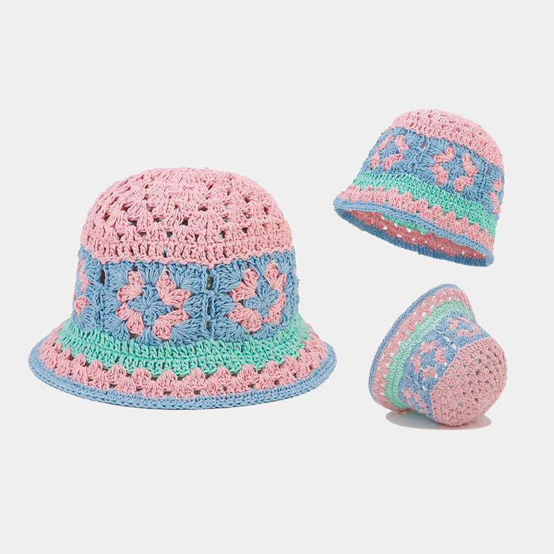 Contrast Color Hollow Out Crochet Bucket Hat