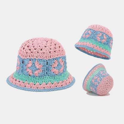 Contrast Color Hollow Out Crochet Bucket Hat