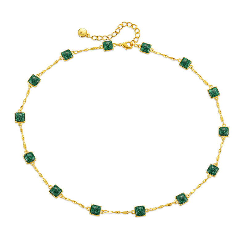 Bohemian Emerald Small Square Choker Necklace