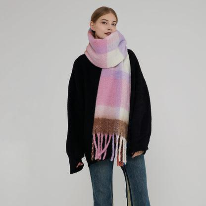 Plaid Color Block Warm Thicken Soft Scarve