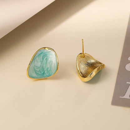 Elegant Gold Irregular Enamel Stud Earrings
