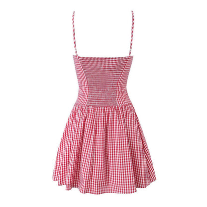 Fashion Plaid Front Button Sleeveless Mini Dresses