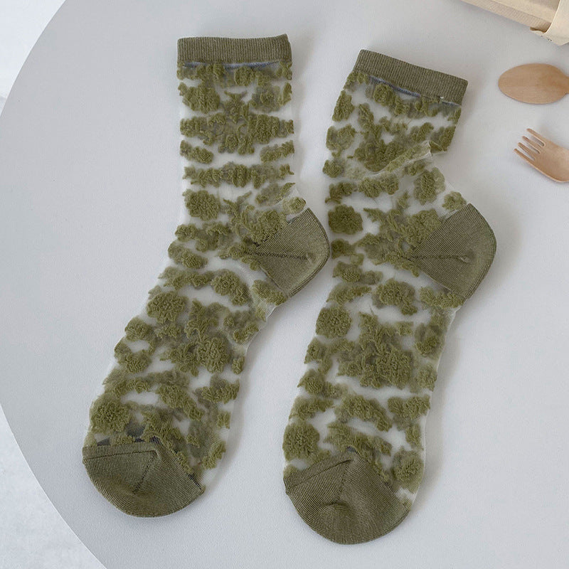 Cute Floral Glass Silk Mid-Calf Socks