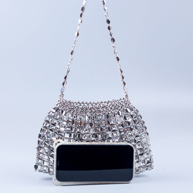 Beaded Woven Shoulder Tote Bag