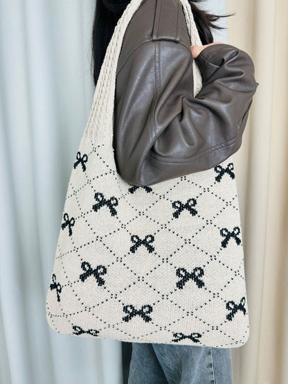 Bows Print Large Capacity Knit Shoulder Bag