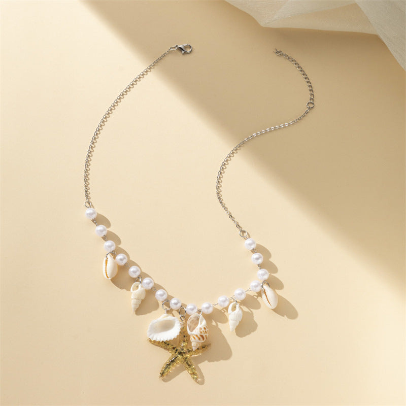 Trendy Shell Conch Pendant Layered Chain Necklace