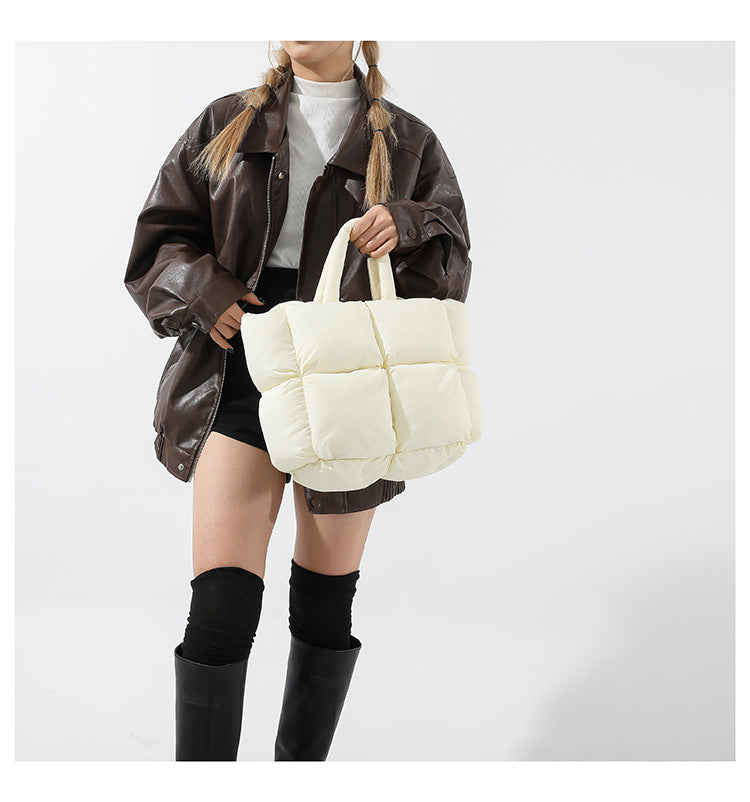 Simple Puffer Tote Bag Solid Color Soft Handbag