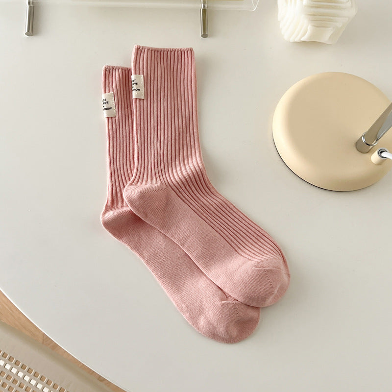 Solid Color Ribbing Cotton Slouch Socks