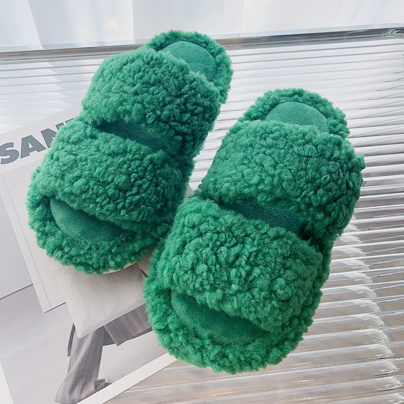 Solid Color Fluffy Fuzzy Two Band Slippers