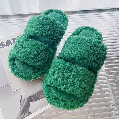 Solid Color Fluffy Fuzzy Two Band Slippers