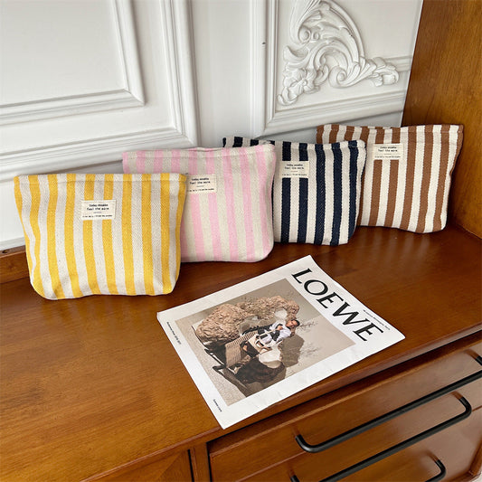 Striped Color Block Simple Make Up Bag