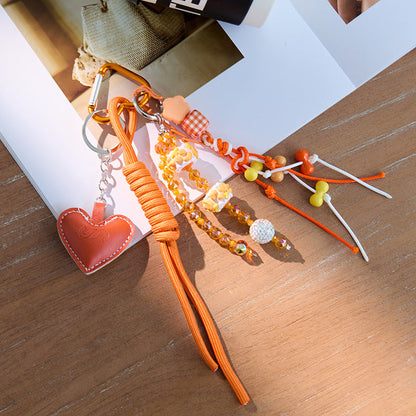 Cute Leather Heart Braided Keychain Bag Charm