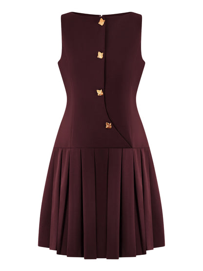 Simple Pleated Solid Color Mini Dress